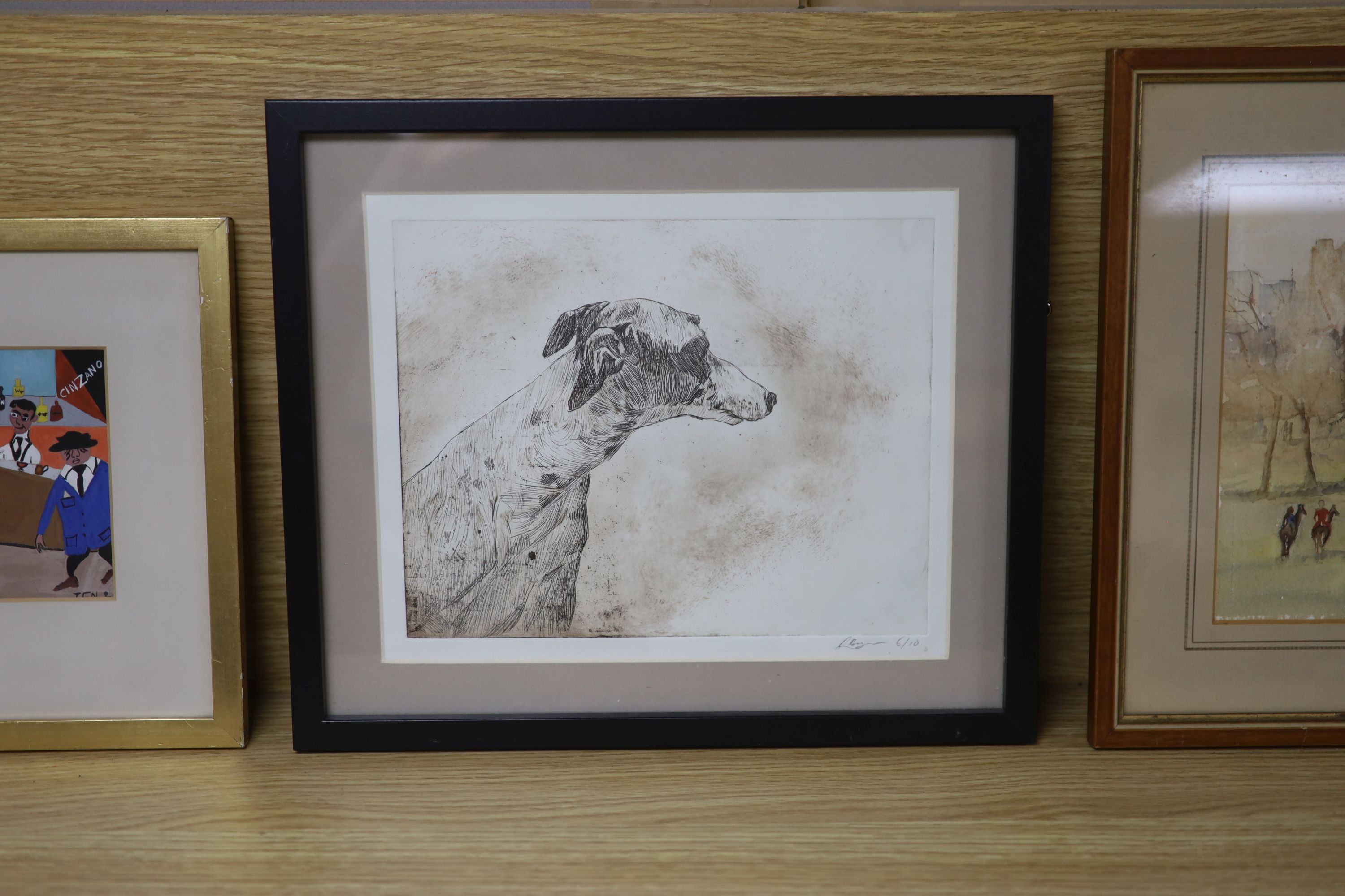 Modern British, etching, Study of a whippet's head, indistinctly signed and numbered 6/10, 20 x 25cm